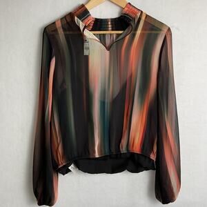 Express Multi Colored Striped sheer Blouse Built in cami Womens M NWT